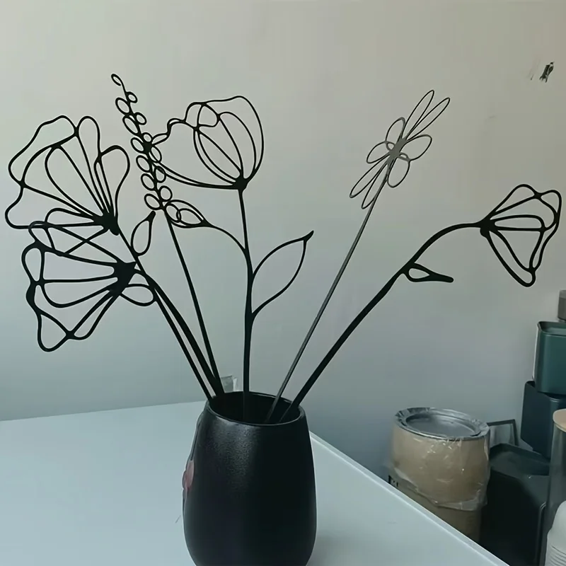 6 Stück künstliche Blumen aus schwarzem Metall | Elegante Innen- und Außendekoration, geeignet für Zuhause, Büro, Hochzeiten und Partys, Eisen