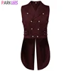 Wine Red Floral Jacquard Steampunk Gothic Vest Men Double Breasted Medieval Victorian Sleeveless Tailcoat Cosplay Prom Costumes 1
