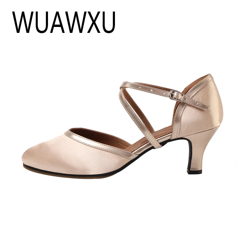 WUAWXU Women's Adult Modern Dance Shoes Latin Dance Shoes Women's Party Dance Shoes Satin Women's Salsa Dance Shoes Heel 6CM