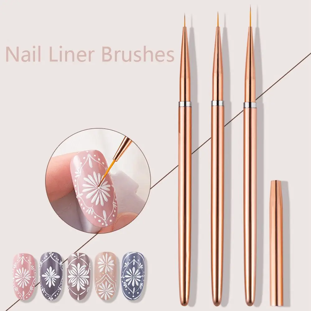 3pcs/set Rose Gold Nail Art Pens Uv Gel Liner Painting Brushes Drawing