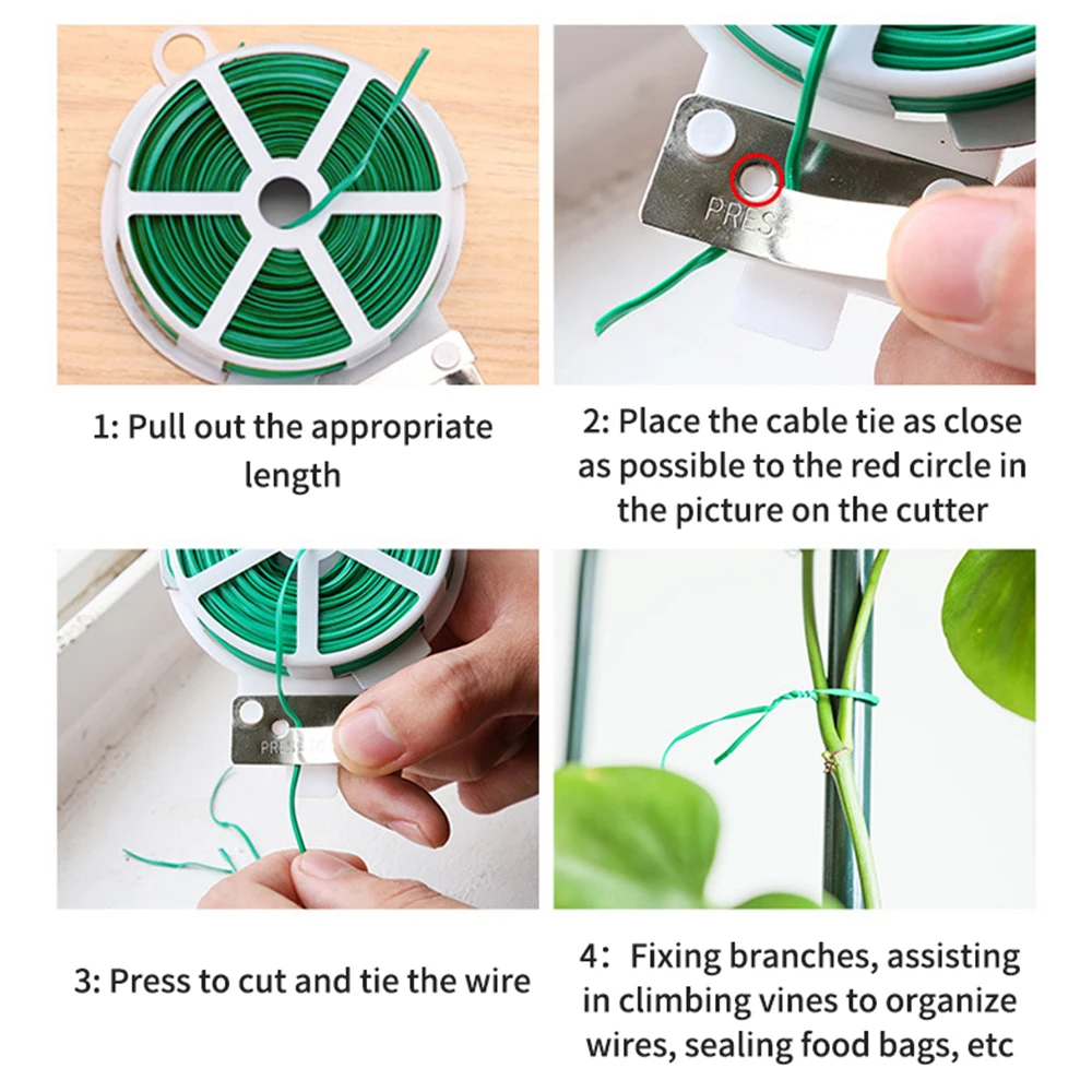 Plant Ties 1 Roll 100M Multifunctional Plastic Steel Twist Sturdy Reusable Garden Flower Support Strap