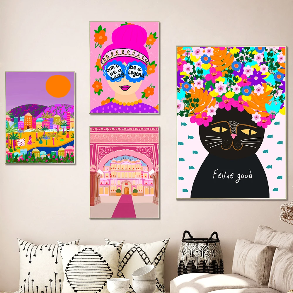 Kind Girl Print Canvas Pittura Classica Pink Indian Archway Warm Poster Immagini A Parete Positive Soggiorno Cafe Decor