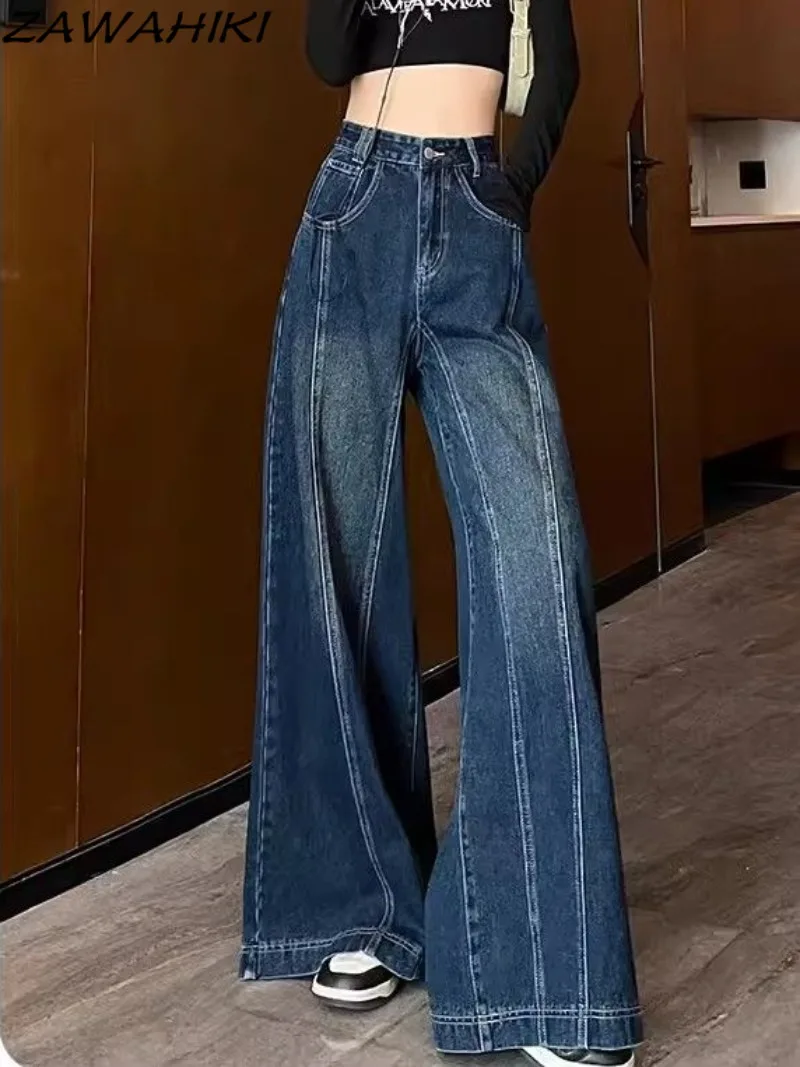 

Vintage High Waist Solid Color Loose Women Jeans New Wide Leg Sweet Y2K Aesthetic Casual Minimalist Temperament Denim Trousers