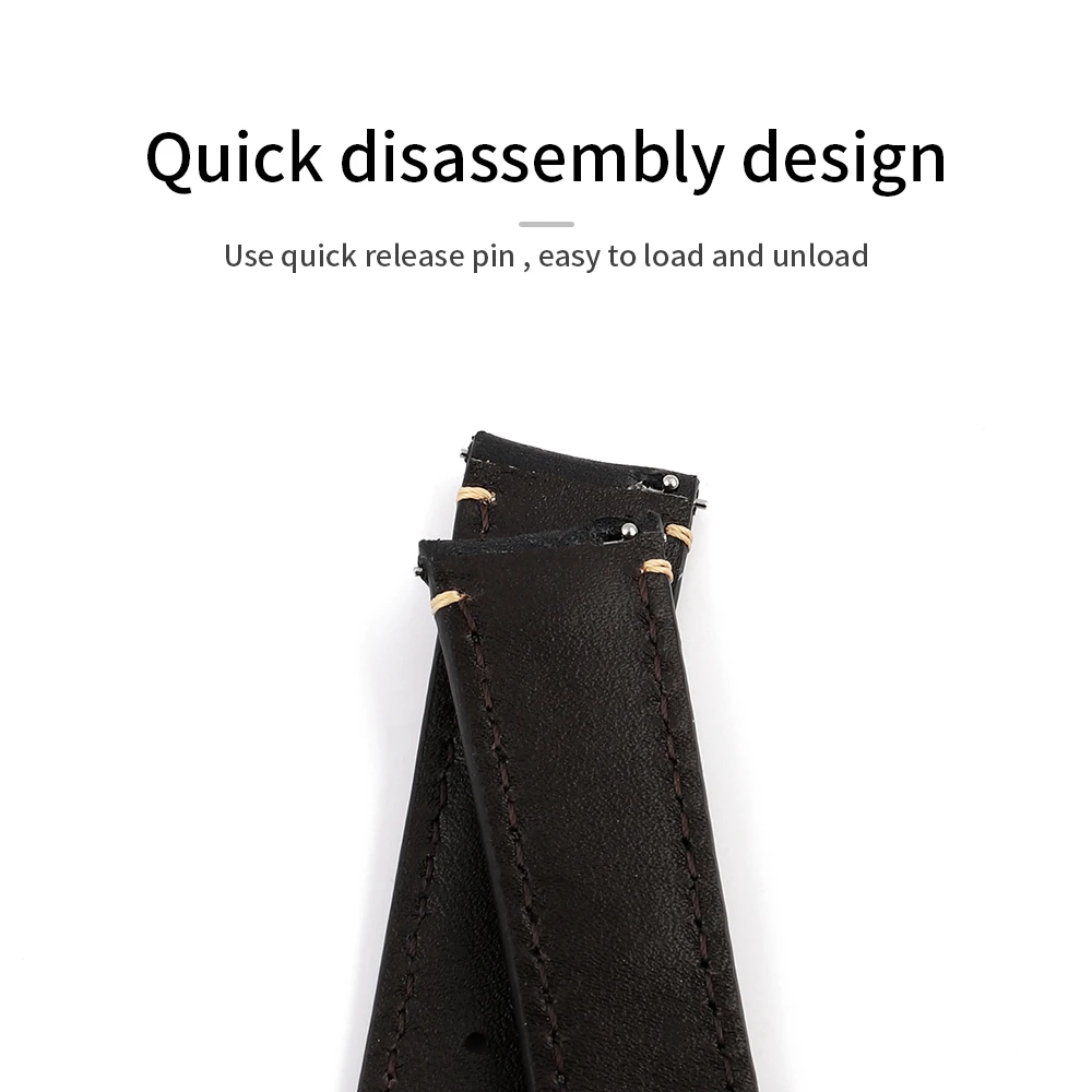 Genuine Leather Retro Watch Strap with Quick Release