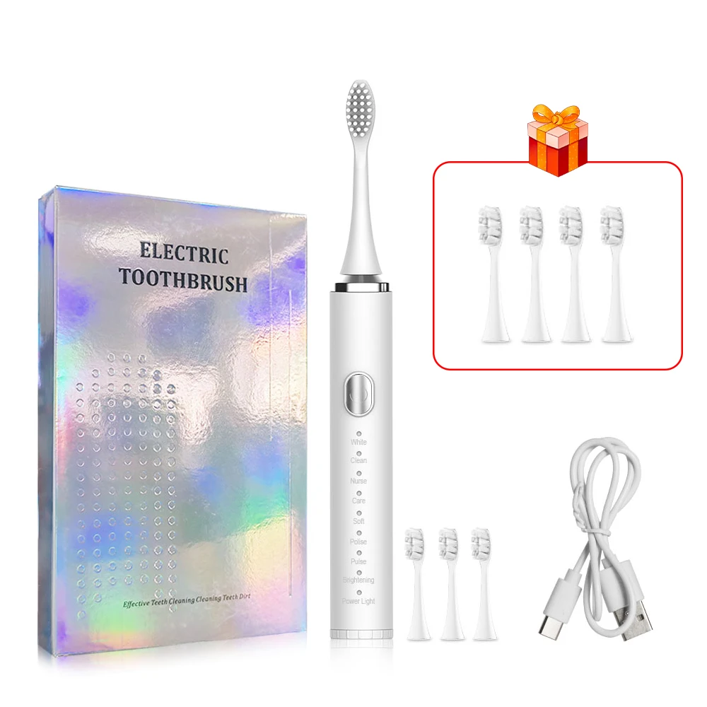 Cepillo de dientes eléctrico para cepillos de dientes dentales, limpiador blanqueador de dientes con vibración sónica, recargable por USB, cepillo de dientes para el cuidado bucal