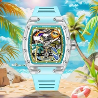 New PINDU Watch Unique Dial Design Style Men Mechanical Watch Summer Beach Fashion Watch Glowing Waterproof Resin silicone strap