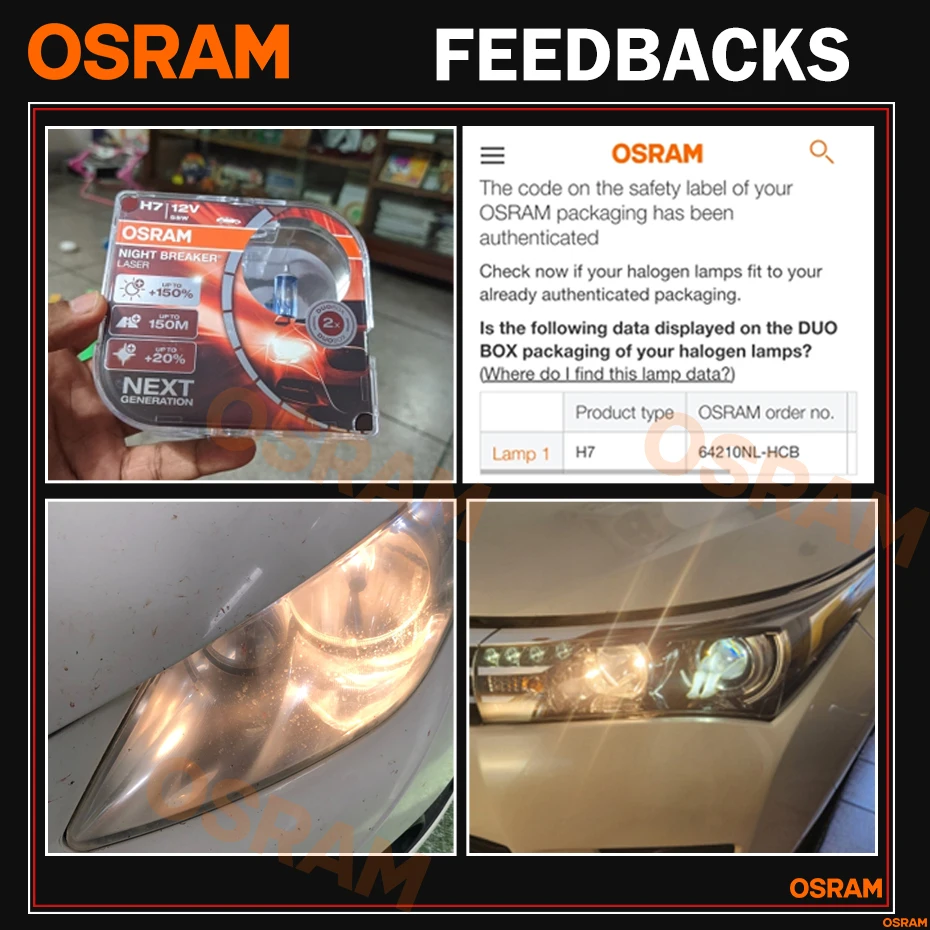 OSRAM NIGHT BREAKER LASER Headlight NEXT GEN Bulbs Duo H7 +150