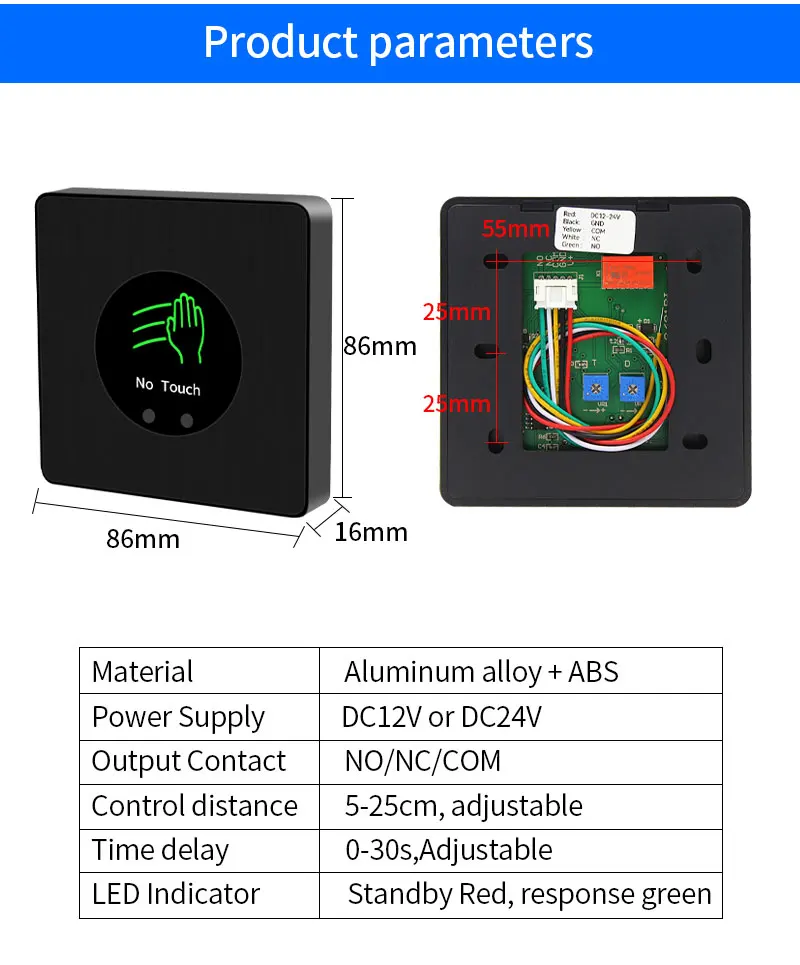 Touchless Door Access Exit Button with Infrared Sensor LED COM NO NC for Access