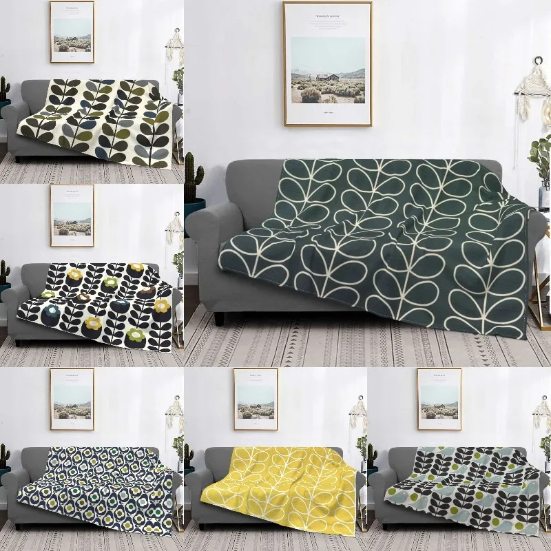 Orla Kiely Coperta Grigia A Stelo Lineare Stampata In 3D Morbida Flanella In Pile Coperte Da Tiro Scandinave Calde Per Copriletti Per Divano Letto Aut