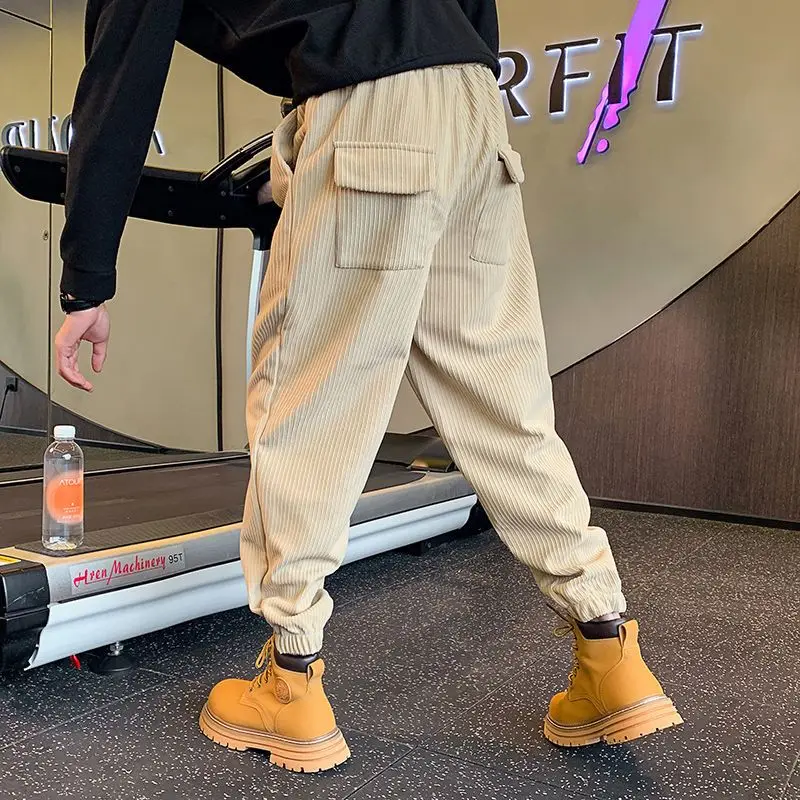 Autumn Winter KPOP Fashion Style Harajuku Slim Fit Trousers Loose All Match Casual Pants Thick Harem Pant Pockets Sweat Pants