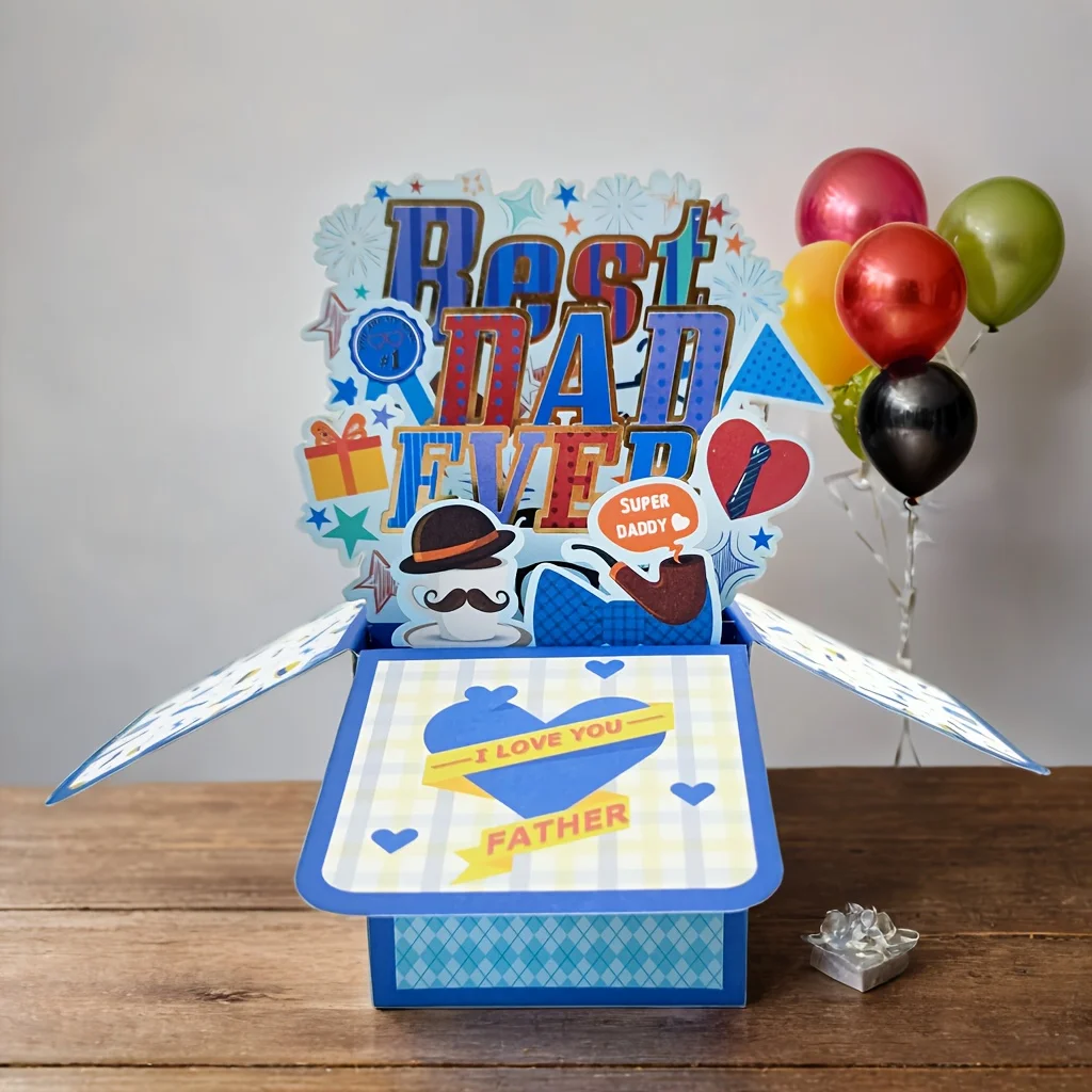 3D Pop-Up Father's Day Card-Multi-Color Paper Greeting for Dad，Perfect Gift for Father's Birthday & Day Celebrations