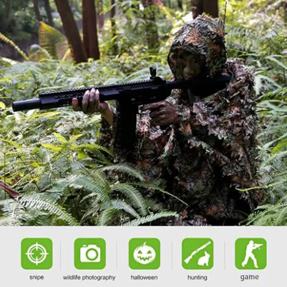 GUGULUZA Men Women Kids Outdoor Ghillie Suit Camouflage Clothes Jungle Suit CS Training Leaf