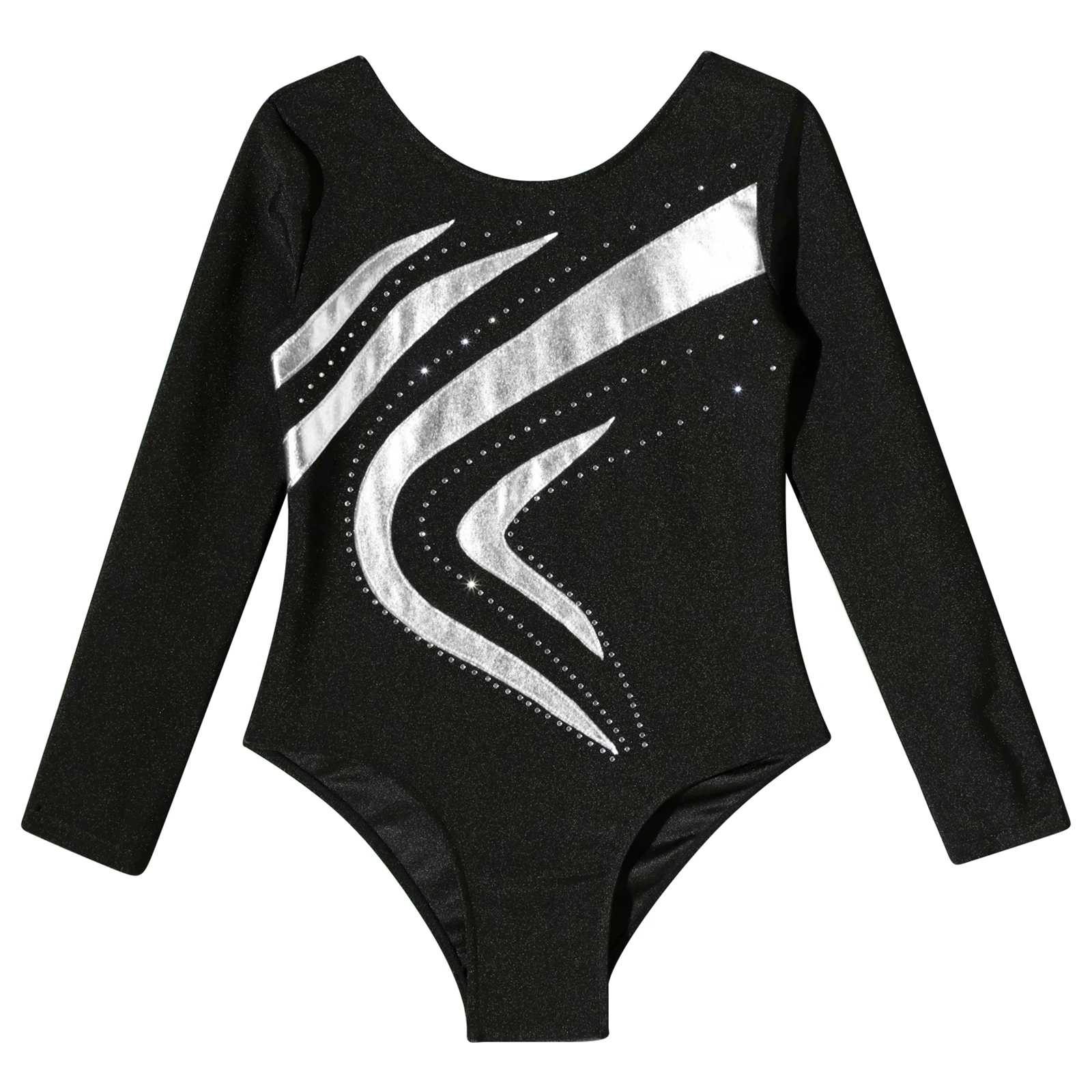 Kids Girls Rhythmic Gymnastics Jumpsuit Long Sleeve Ballet Dance Leotard Shiny Rhinestone Figure Skating Yoga Bodysuit Dancewear