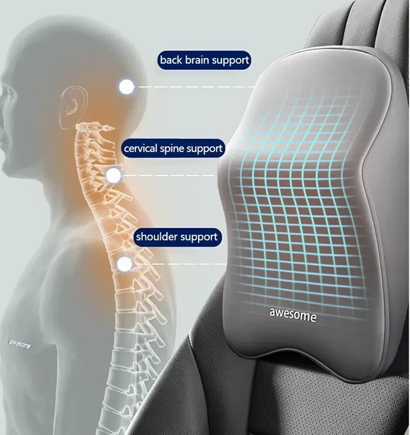 Car Pillow Car Lumbar Back Support Headrest Neck Pillow Memory Foam Lumbar Pillow Soft Neck Pillows Cushion Car Seat Cushion