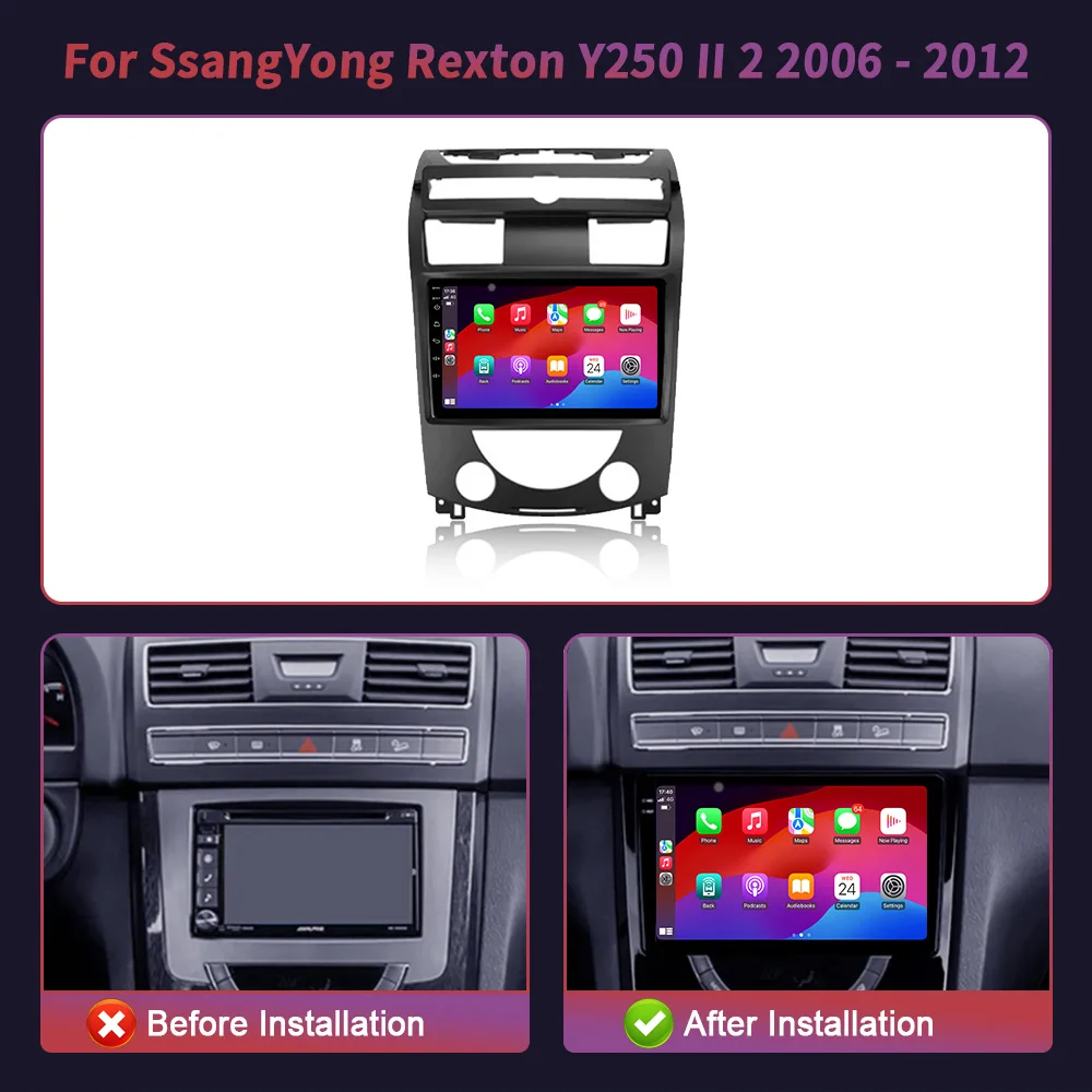 쌍용 렉스턴 Y250 II 2 용 안드로이드 14.0, 2006 - 2012 자동차 라디오 멀티미디어 비디오 플레이어, 내비게이션 GPS 스테레오 무선 카플레이