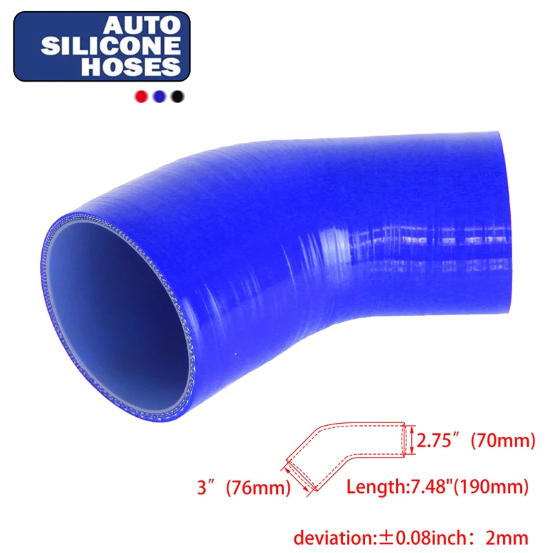 

Universal 45 Degree 3-ply Reinforced Silicone Reducer Hose ID 2.75" to 3" 70mm-76mm