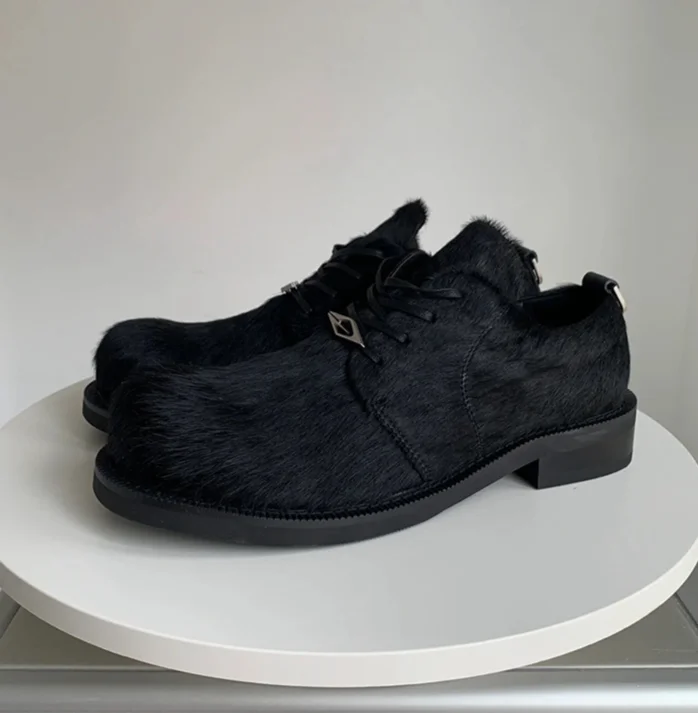 Zirga matu derbija ādas vīriešu un sieviešu apavi ar biezu zoli, ikdienas apavi ar biezu zoli._voghion.com