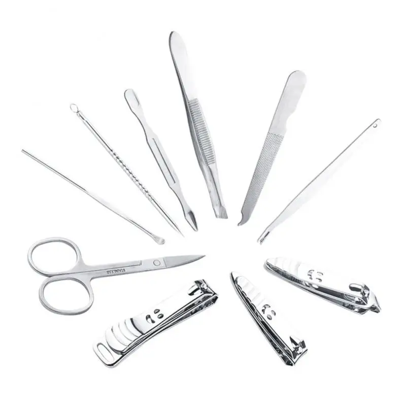 

set Nail Art Manicure Tools Nails Clipper Scissors Tweezer Manicure Sets Nail Care Nipper Ear Pick Kit With Case Manicure