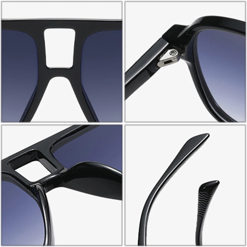 SO&EI Retro Double Bridge Men Pilot Sunglae Fahion Rivet Decoration Shade UV400 Women Trending Leopard Sun_voghion.com