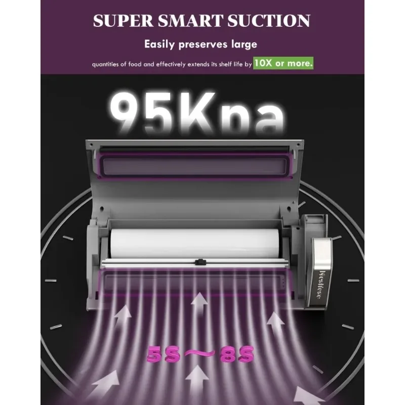 Mesliese Vacuum Sealer Machine,95kPa 140W One Hand Operation Food Sealer,Double Seal Strip w Build-in Cutter & Countdown Display 4