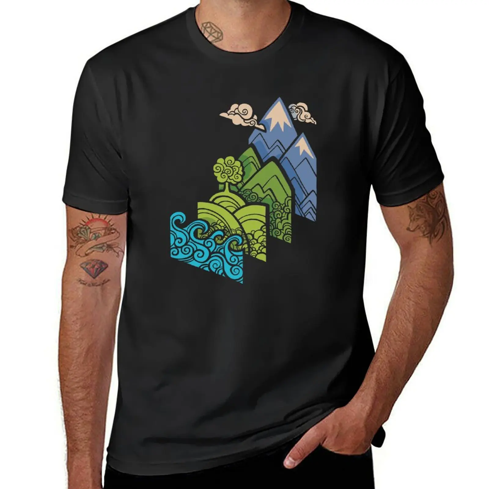 

How to Build a Landscape : Blue T-Shirt vintage clothes summer tops tops animal prinfor boys mens tall t shirts