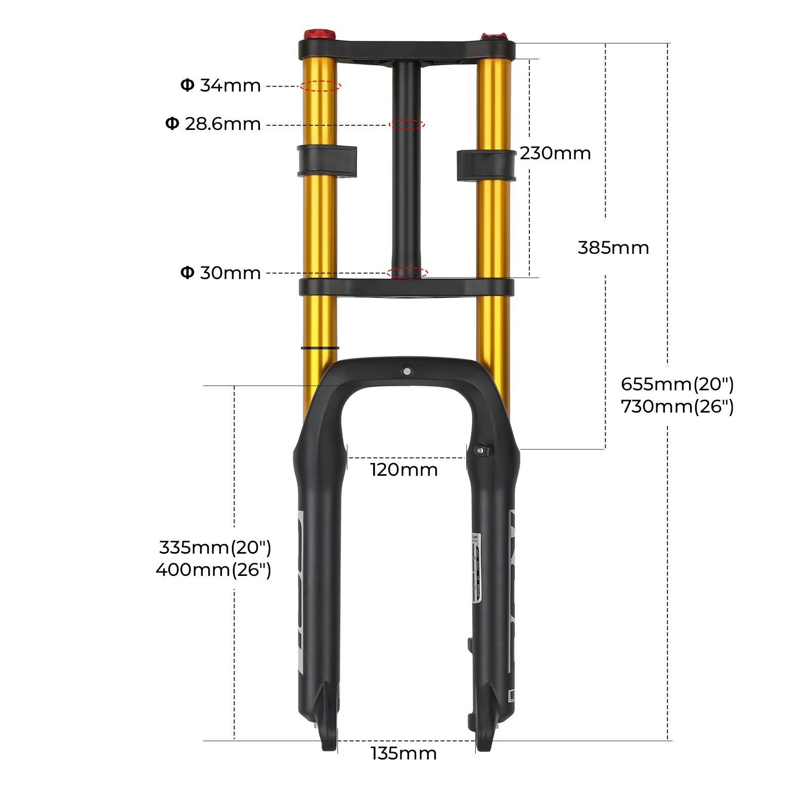 LYYCX 20 Pouces VTT Fourche à Suspension for 20 * 4.0 Roues de Vélo, Neige/Plage/Montagne Vélo Air Fourches Avant
