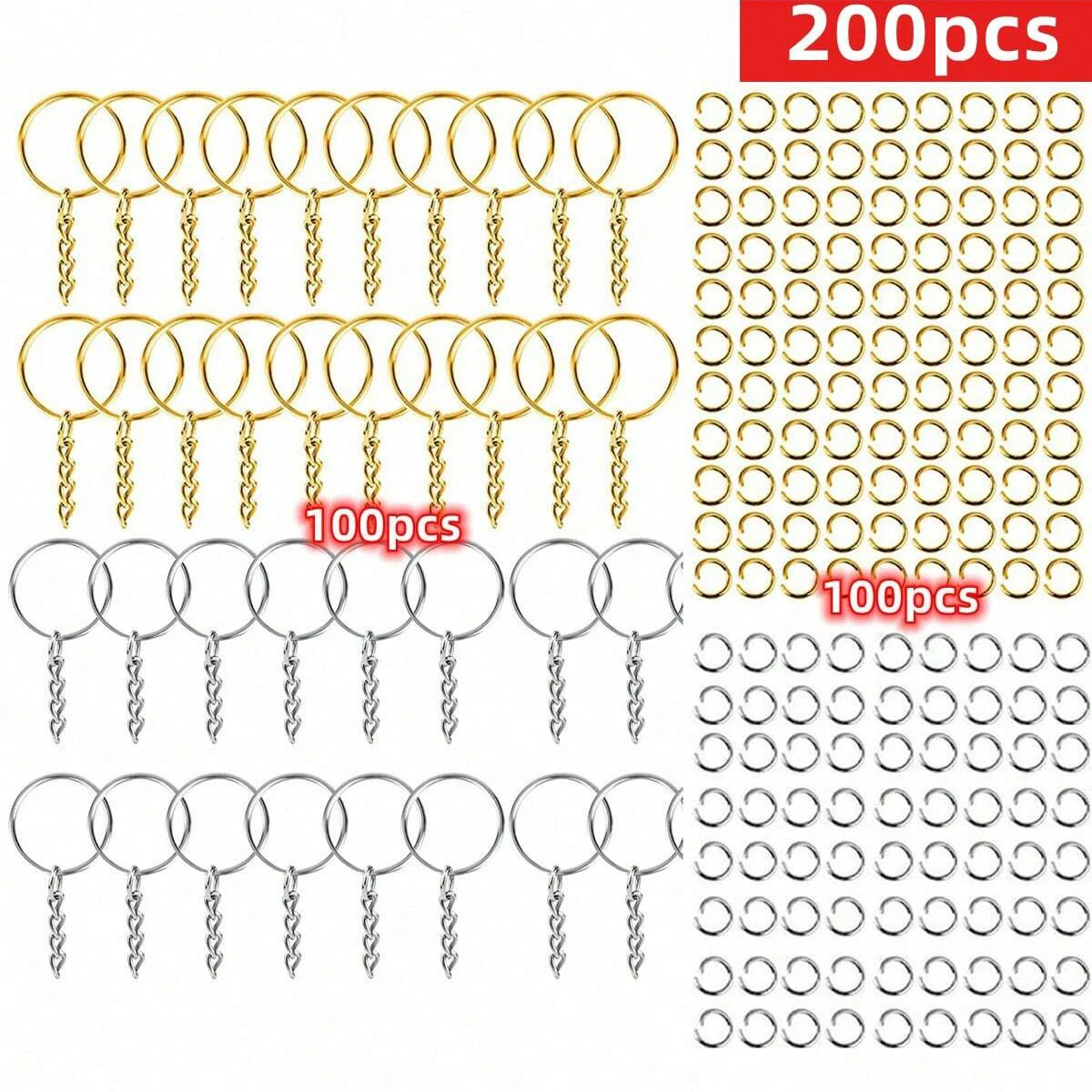 200 Stück DIY Eisen-Schlüsselanhänger mit Spaltring, Silber- und Goldfarben, Anhängerhalter, Ringe für DIY Schlüsselanhänger-Herstellung