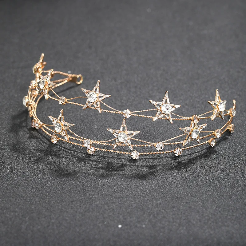 Mode Hochzeit Tiara Neue Mädchen Silber Stern Kristall Stirnband Braut Hochzeit Haar Zubehör Kopfschnalle frauen Schmuck – Detail 8