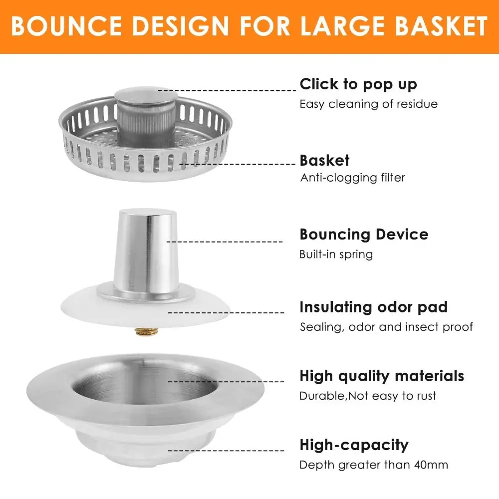 3 in 1 Kitchen Sink Drain Strainer Stainless Steel Pop-up Sink Plug Anti-Clog Food Catcher Basket sink filter kitchen sink filter sink strainer kitchen sink strainer