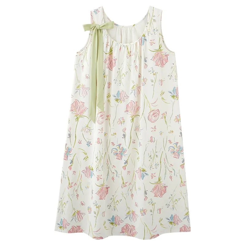 Summer Korean Style Nightdress Pajamas Floral Printing Princess Pajama Set Woman Fashion Loungewear Female Sexy Casual Dress