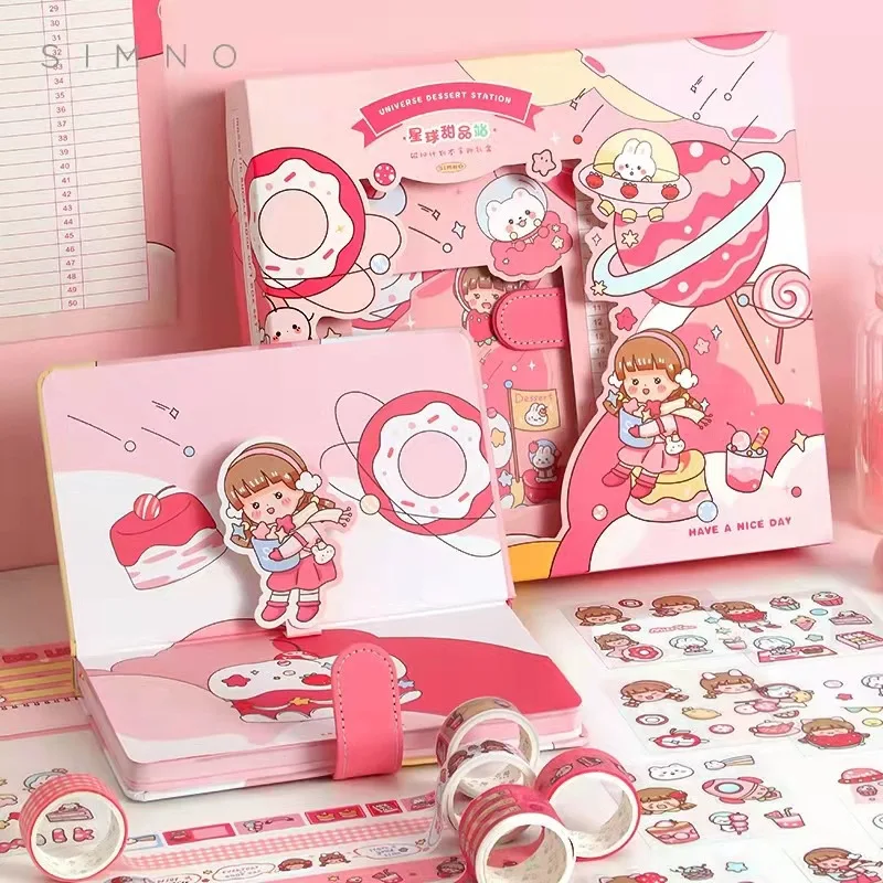 

Cute Hand Book Gift Box Set Student Stationery Small Prizes Gift Creative Hand Book Sticker Material Wholesale Complete Set