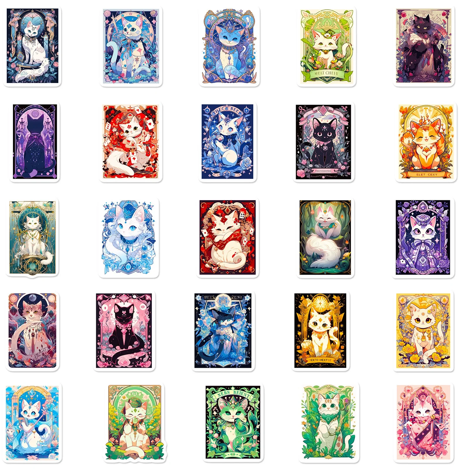 10/50PCS Cute Color Cat Tarot Cards Stickers Divination Goth Aesthetic Decals DIY Luggage Car Skateboard Laptop Toy Sticker