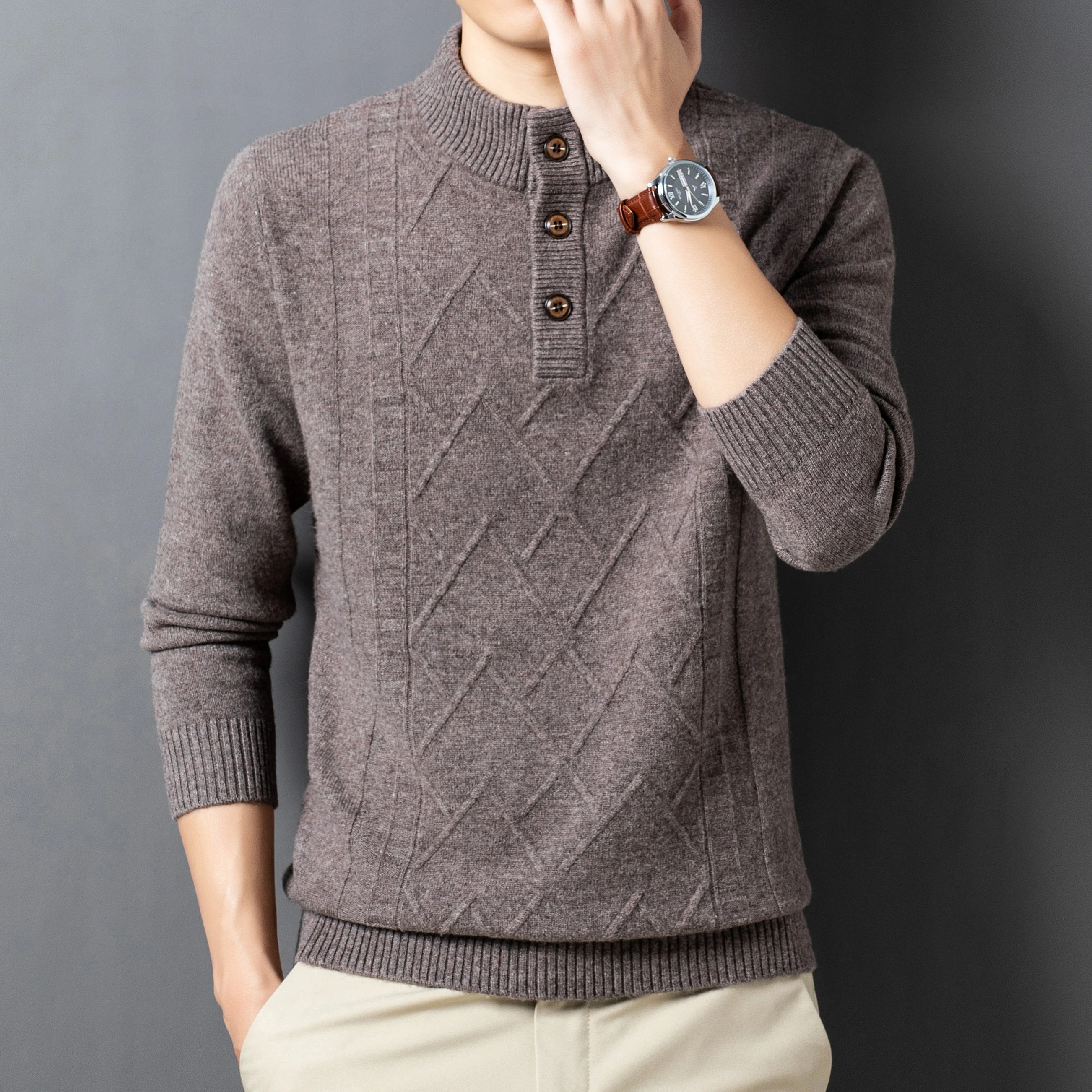패션 겨울 100% 캐시미어 니트 스웨터 따뜻한 울 풀오버 터틀넥 Roupas Masculinas 풀오버, 남성 캐주얼 점퍼, 2023