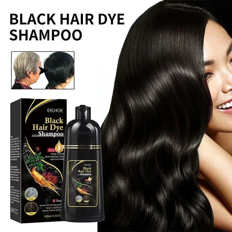 EELHOE Shampoo Colorante per Capelli 3 in 1 Nero, Naturale a Base di Erbe e Ginseng, per Coprire i Capelli Grigi e Bianchi, Colore Duraturo, 100ML