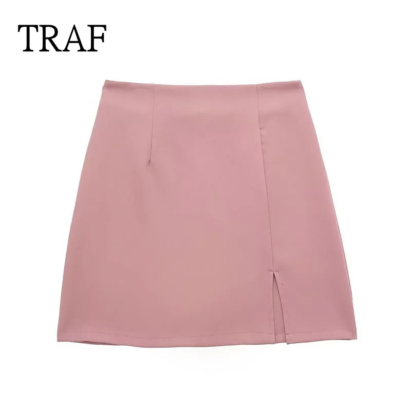 

TRAF 2023 Shorts For Women Fashion High Waist Mini Skirt Women closes Solid Split Hem Skirt Female White Red Blue Casual Shorts