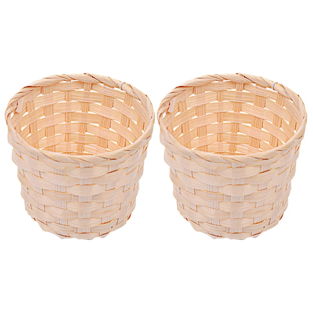 

2pcs Woven Basket Handwoven Storage Basket Rustic Style Woven Basket Desktop Weaving Basket