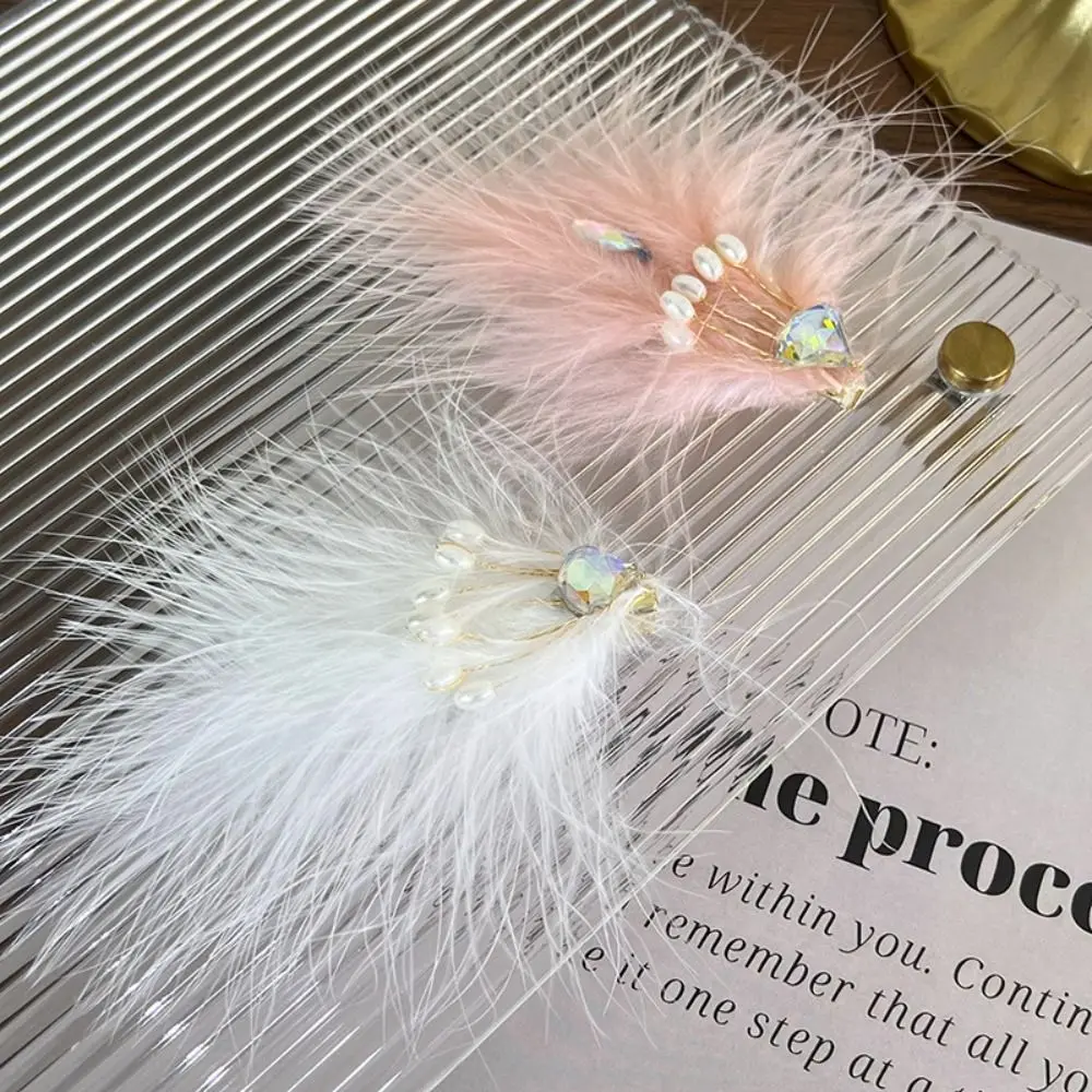 

Crystal Sweet Furry Hairpin Fairy Pearl Side Clips Lovely Barrettes Korean Style Headwear Feather Duckbill Clip Children