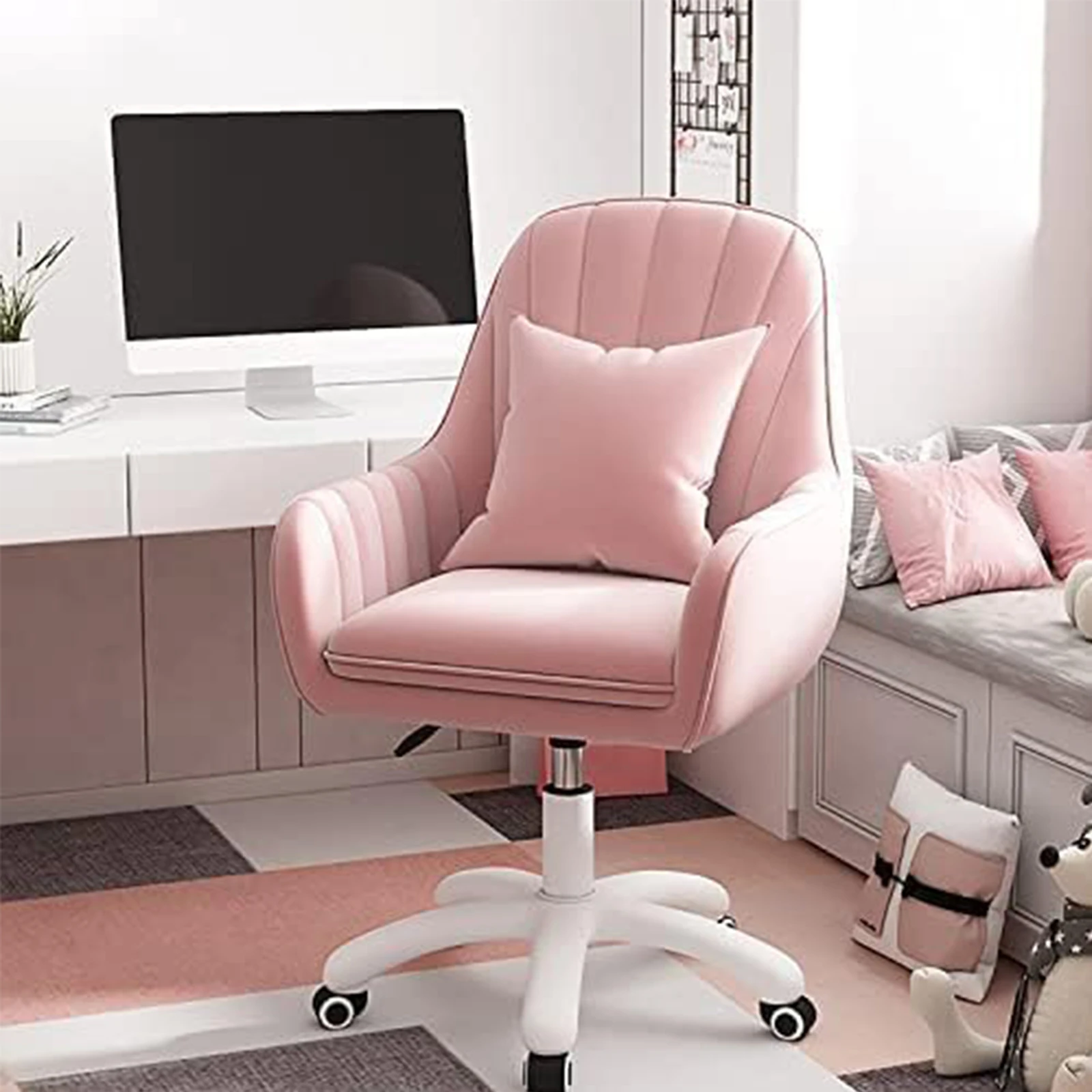 Home Office Chair Computer Chair with Mid-Back Upholstered Modern Tufted Task Chair Swivel Height Adjustable Velvet Chair. c chair fully upholstered стул