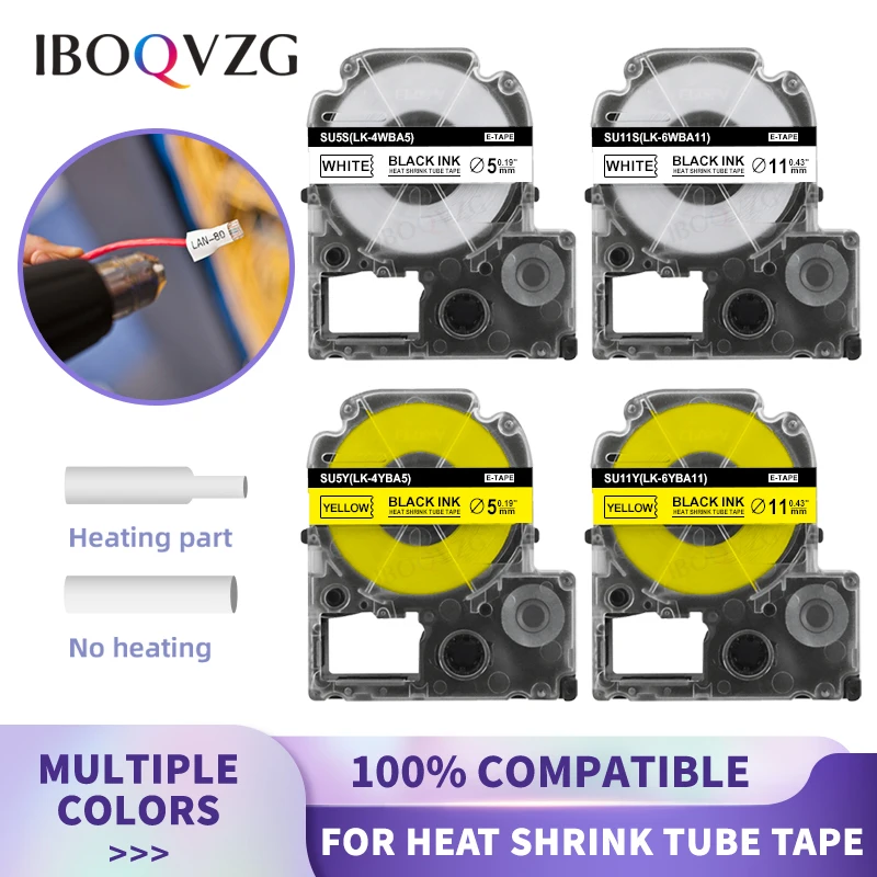 

IBOQVZG 9mm 18mm Heat Shrink Tubes Label Tape SU5S SU11S SU11Y SU5Y for Epson LabelWorks LW-300 LW-400 LW-500 700 Label Maker