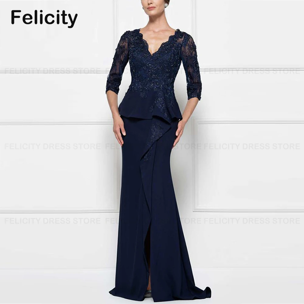 

Elegant Formal Wedding Guest Dresses Mermaid V-Neck Mother of the Bride Dress 2023 Lace Sequins Floor-Length Evening Party Gowns
