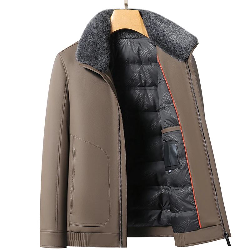 Down Jacket Men's Winter Ferret Fur Collar 90% White Duck Down Filling For Warmth