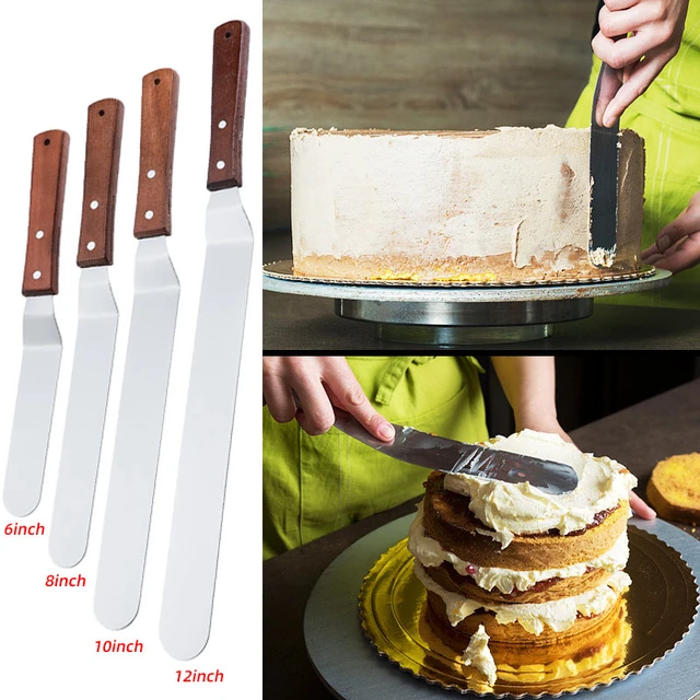 Cake Decorating Angled Icing Spatula, Stainless Steel 3 Offset Polished  Blade Knife, Wood Handle 