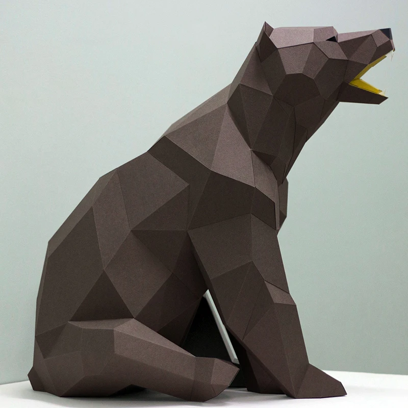 58cm Sitting Bear Paper Model Home Room Ornaments DIY Art Papercraft Hallway Decorations Sculpture Props 3D Puzzles Origami Gift