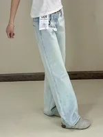 Y2K Light Blue Jeans Women Low Waist Wide Leg Pants Loose Straight Leg Slimming Sagging Effect Autumn - Image 2