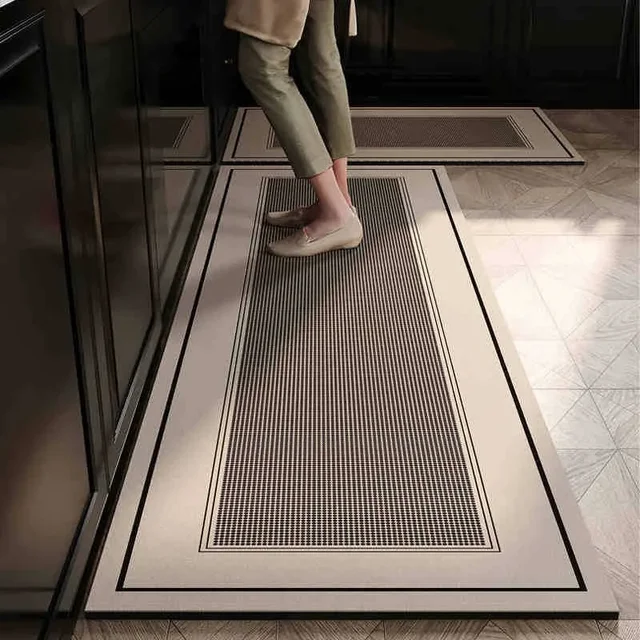Tapis De cuisine imperméable à l'huile, tapis De sol en cuir Pvc antidérapant, longue bande, décoration De la maison 1