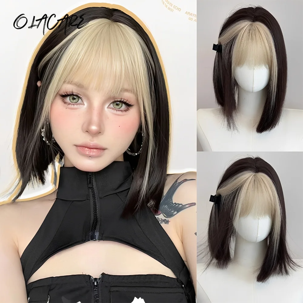 Synthetic Black Yellow Hair Wig for Women Bob Style