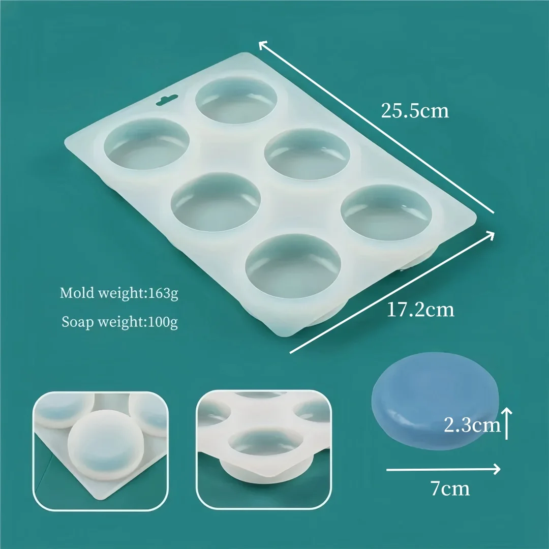 6 Holes Round Handmade Soap Silicone Molds DIY Wax Gypsum Plaster Mould