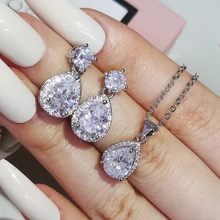 

2pcs Pack 2022 New Luxury silver color bride Dubai Wedding For Women Lady Anniversary Gift Jewelry Bulk Sell J5966