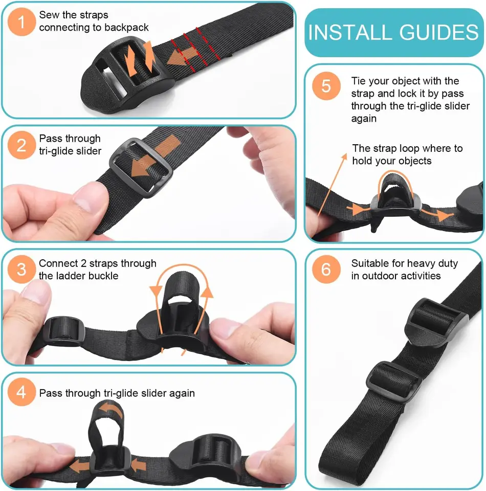 A Black Platic Webbing Ladder Lock Buckle trap Adjuter for Travel