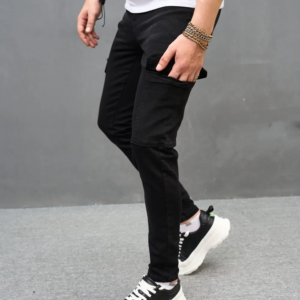 Description Picture 4 of item2024 New Pencil Small Foot Slim Casual Jeans Men's Wear Hip Hop Streetwear Long Pockets Fashionable Men's Denim Trousers